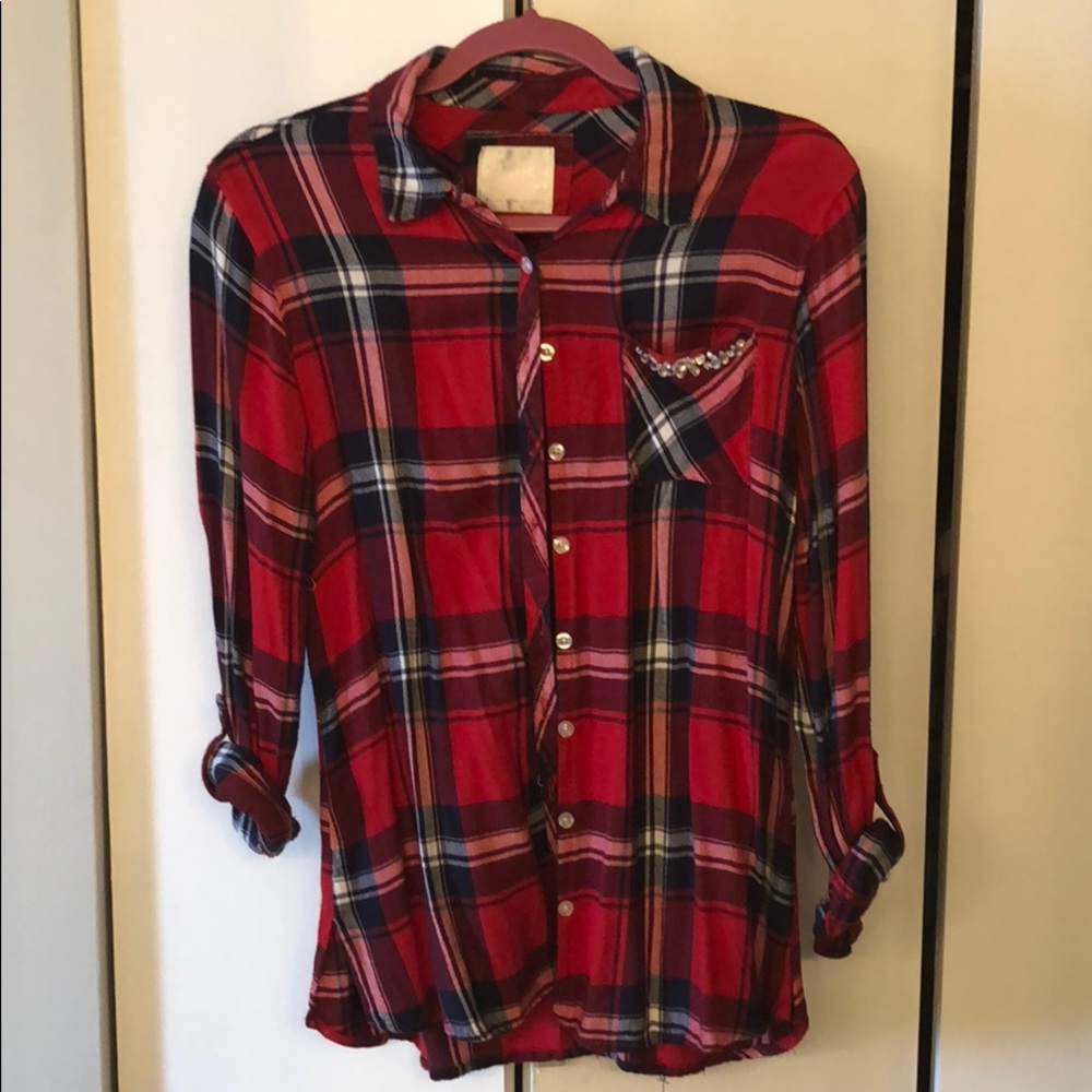 Justice Red Plaid Button Down Shirt